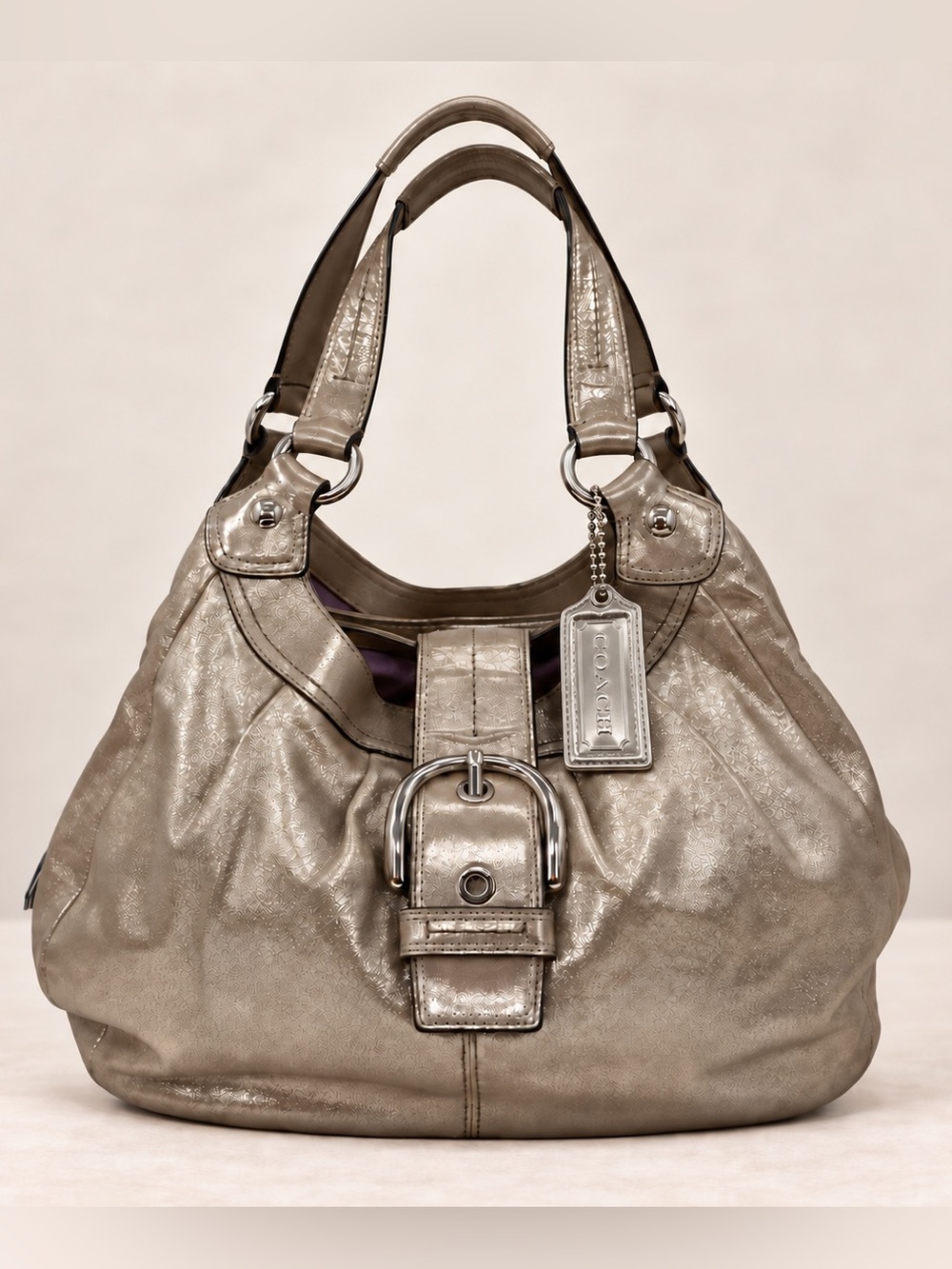 Coach Lynn Soho Large Hobo Bag Metallic Leather Y2K Silver Gold Chic Edgy Glam